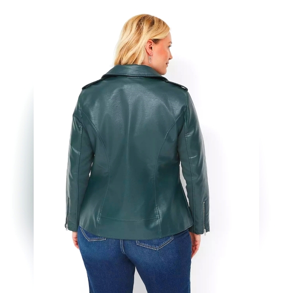 🆕️ NWT Green Faux-Leather Moto Jacket Lane Bryant Size 18/20 - Picture 4 of 11